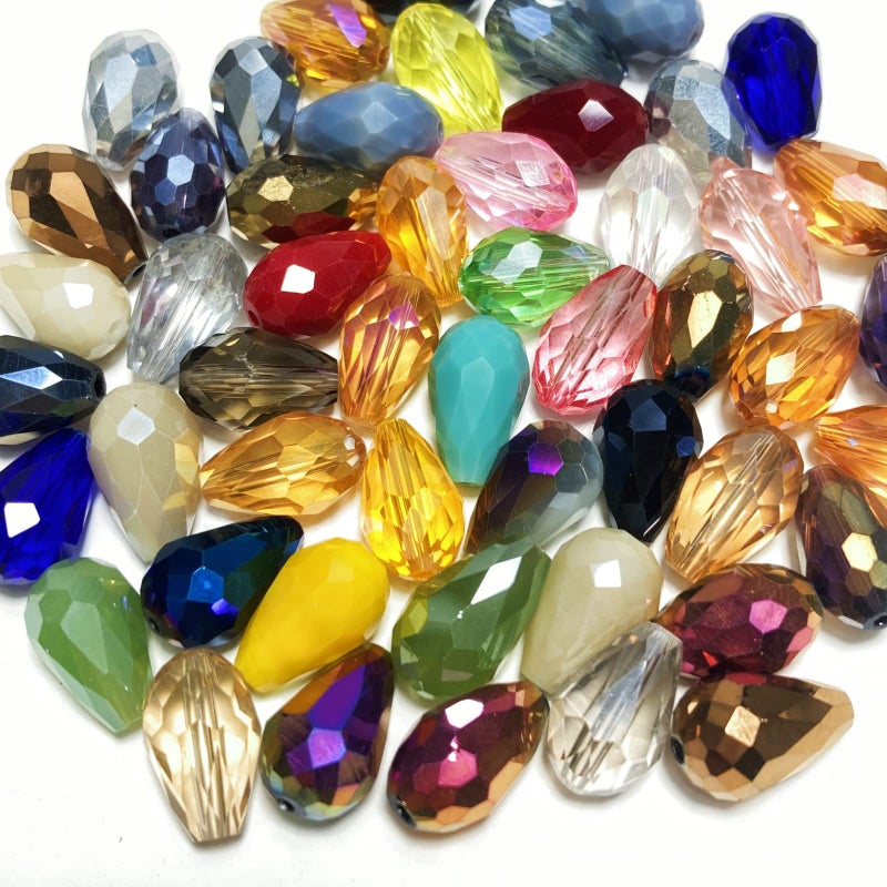 Honkoolly 50pcs Teardrop Crystal Glass Beads 10x15mm Vertical Hole Faceted Glass Teardrop Spacer Beads for Bracelets Necklace Earring DIY Jewelry Making Craft(Mix Colors Series) - Image 1